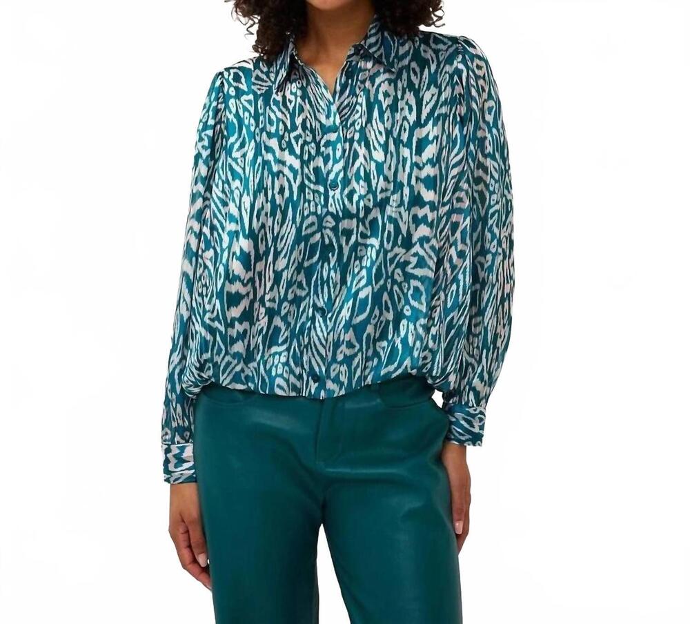 NEW ESQUALO crystal glow puffed blouse in teal